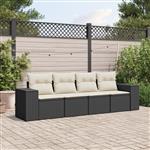 vidaXL 4-delige Loungeset met kussens poly rattan zwart