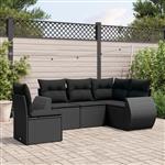 vidaXL 5-delige Loungeset met kussens poly rattan zwart