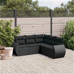 vidaXL 5-delige Loungeset met kussens poly rattan zwart