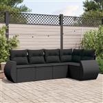 vidaXL 5-delige Loungeset met kussens poly rattan zwart