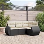 vidaXL 4-delige Loungeset met kussens poly rattan zwart