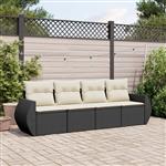 vidaXL 4-delige Loungeset met kussens poly rattan zwart