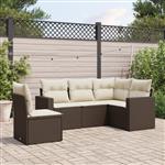 vidaXL 5-delige Loungeset met kussens poly rattan bruin