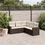 vidaXL 5-delige Loungeset met kussens poly rattan bruin