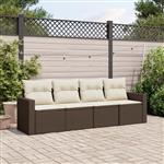 vidaXL 4-delige Loungeset met kussens poly rattan bruin