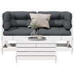 vidaXL 3-delige Loungeset met kussens massief grenenhout wit