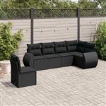 vidaXL 6-delige Loungeset met kussens poly rattan zwart