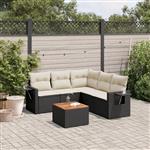 vidaXL 6-delige Loungeset met kussens poly rattan zwart