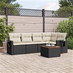 vidaXL 6-delige Loungeset met kussens poly rattan zwart