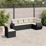 vidaXL 6-delige Loungeset met kussens poly rattan zwart