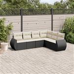 vidaXL 6-delige Loungeset met kussens poly rattan zwart