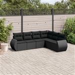 vidaXL 6-delige Loungeset met kussens poly rattan zwart