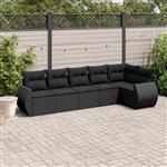 vidaXL 6-delige Loungeset met kussens poly rattan zwart