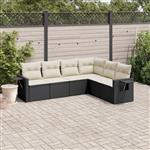 vidaXL 6-delige Loungeset met kussens poly rattan zwart