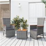 vidaXL 3-delige Loungeset poly rattan en massief acaciahout grijs