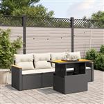 vidaXL 5-delige Loungeset met kussens poly rattan zwart