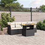 vidaXL 5-delige Loungeset met kussens poly rattan zwart