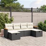 vidaXL 6-delige Loungeset met kussens poly rattan zwart