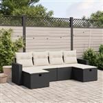 vidaXL 6-delige Loungeset met kussens poly rattan zwart