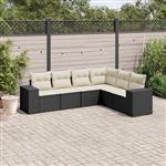 vidaXL 6-delige Loungeset met kussens poly rattan zwart