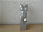 Beeld, 2 Torso's Man en Vrouw - 28 cm - Polyresin/zilverkleurig