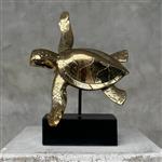 sculptuur, NO RESERVE PRICE - Statue of a Bronze Polished Turtle on a Stand - 17 cm - Brons