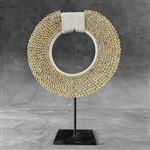 Decoratief ornament - NO RESERVE PRICE - Yellow/Grey Colored Tolai Necklace on a custom stand - Indo