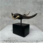 sculptuur, NO RESERVE PRICE - Bronze Manta Ray Sculpture on a Stand with Golden Accents - 11.5 cm - 