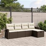 vidaXL 5-delige Loungeset met kussens poly rattan bruin