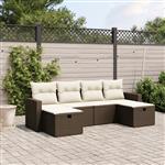 vidaXL 6-delige Loungeset met kussens poly rattan bruin