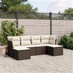 vidaXL 6-delige Loungeset met kussens poly rattan bruin