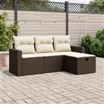 vidaXL 4-delige Loungeset met kussens poly rattan bruin