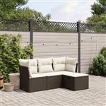 vidaXL 4-delige Loungeset met kussens poly rattan bruin