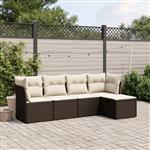 vidaXL 5-delige Loungeset met kussens poly rattan bruin