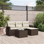 vidaXL 4-delige Loungeset met kussens poly rattan bruin