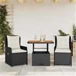 vidaXL 3-delige Bistroset met kussens poly rattan zwart