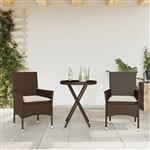 vidaXL 3-delige Bistroset met kussens poly rattan en glas bruin