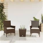 vidaXL 3-delige Bistroset met kussens poly rattan en glas bruin