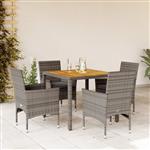 vidaXL 5-delige Loungeset met kussens poly rattan en acaciahout grijs