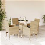 vidaXL 5-delige Tuinset met kussens poly rattan en glas beige