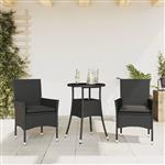 vidaXL 3-delige Tuinset met kussens poly rattan en glas zwart