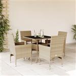 vidaXL 5-delige Tuinset met kussens poly rattan en glas beige