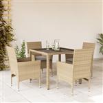 vidaXL 5-delige Tuinset met kussens poly rattan en glas beige