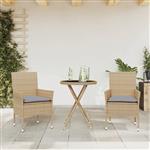 vidaXL 3-delige Bistroset met kussens poly rattan en glas beige