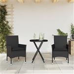 vidaXL 3-delige Bistroset met kussens poly rattan en glas zwart