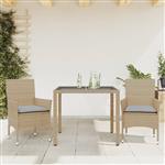 vidaXL 3-delige Tuinset met kussens poly rattan en glas beige