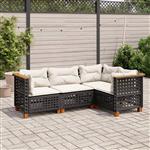 vidaXL 4-delige Loungeset met kussens poly rattan zwart