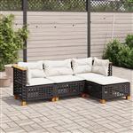 vidaXL 4-delige Loungeset met kussens poly rattan zwart