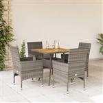 vidaXL 5-delige Loungeset met kussens poly rattan en acaciahout grijs