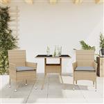 vidaXL 3-delige Tuinset met kussens poly rattan en glas beige